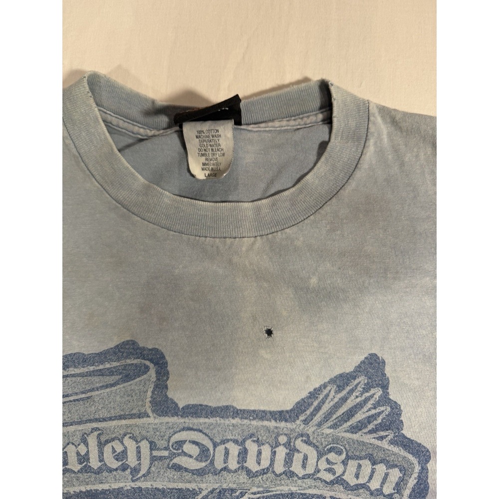 Harley Davidson Eagle Blue Acid Wash Tee Size L Grand Prairie Texas Made in USA - Picture 3 of 9